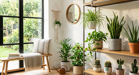 Un coin de maison lumineux rempli de plantes