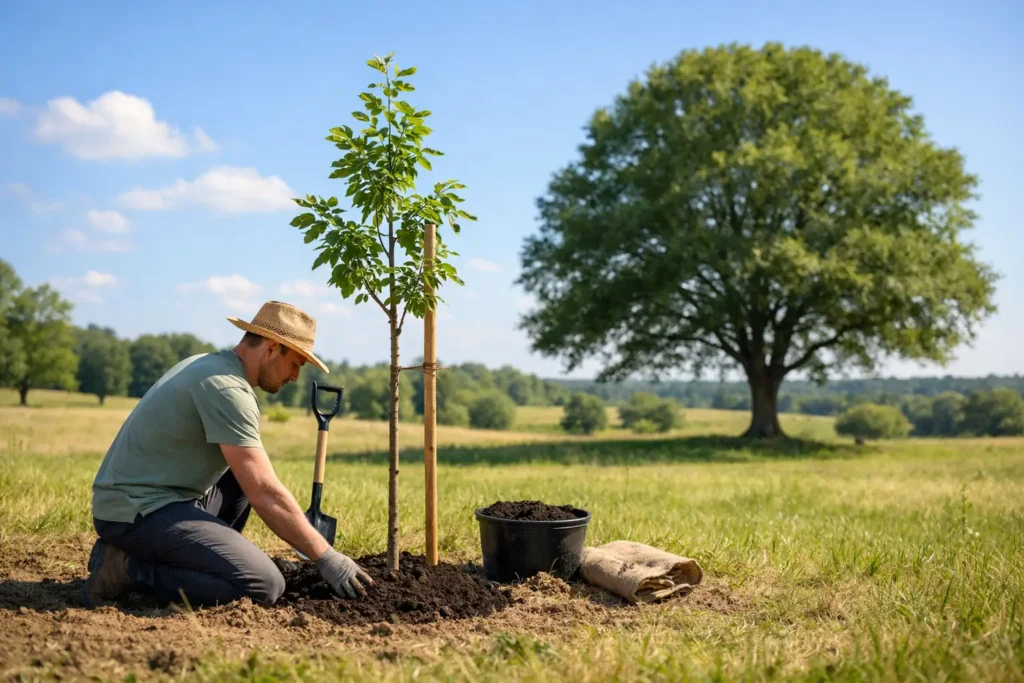 Planter arbres d’ombrage sur terrain