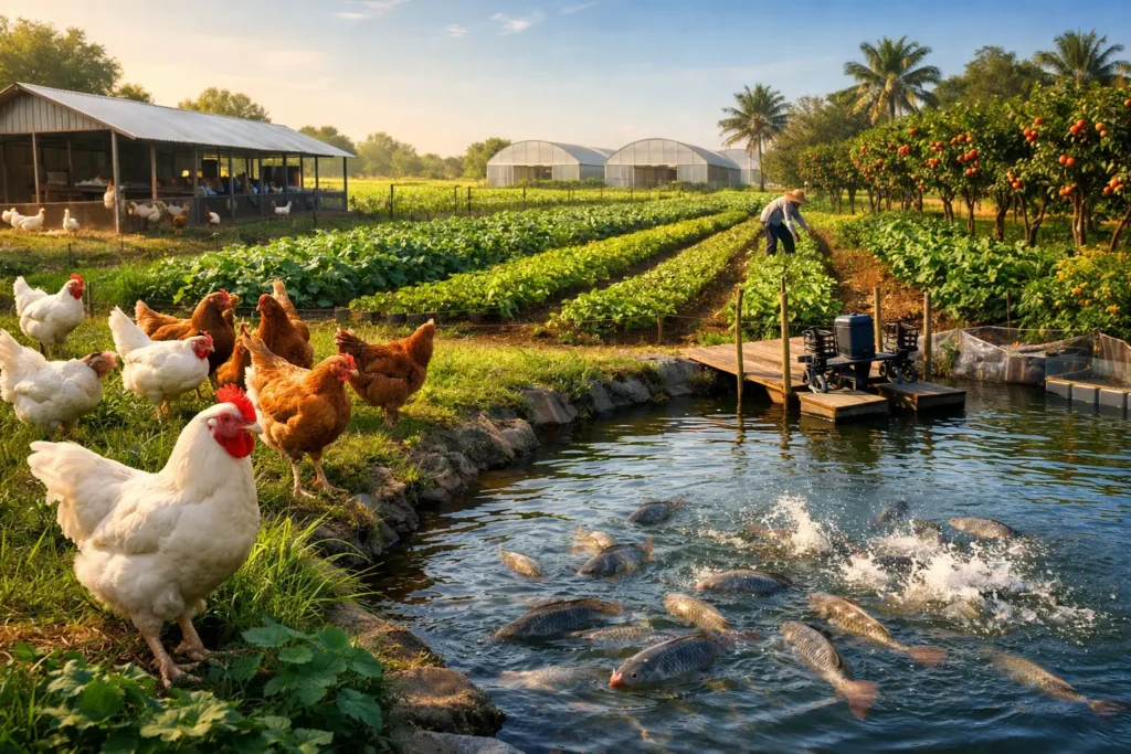 Concevoir ferme rentable : volailles, poissons, cultures