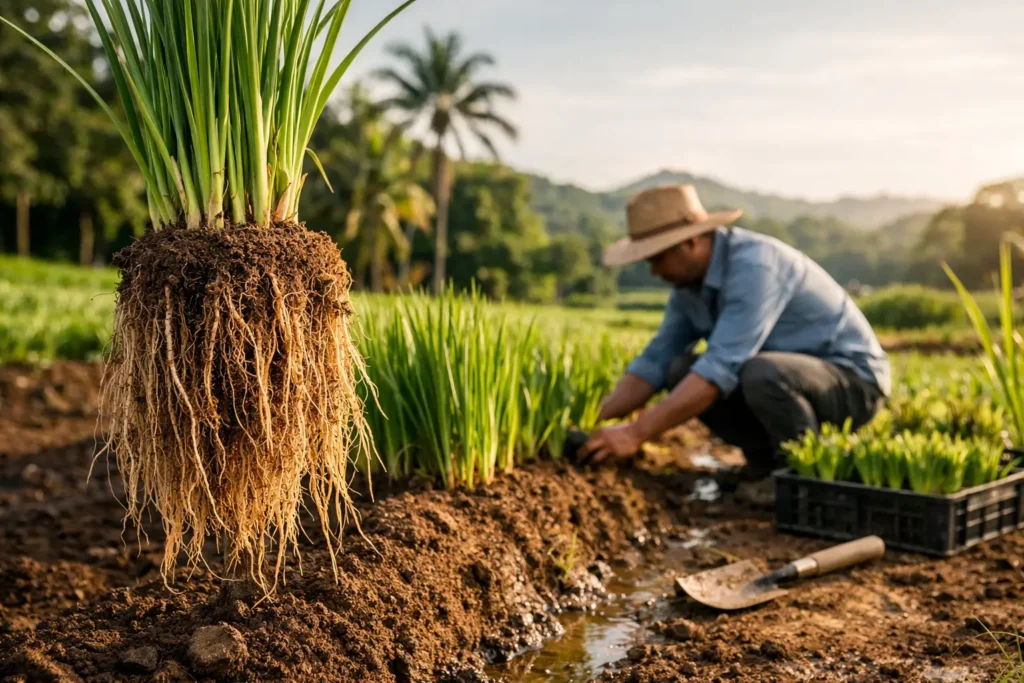 Planter le vétiver pour des racines de qualité